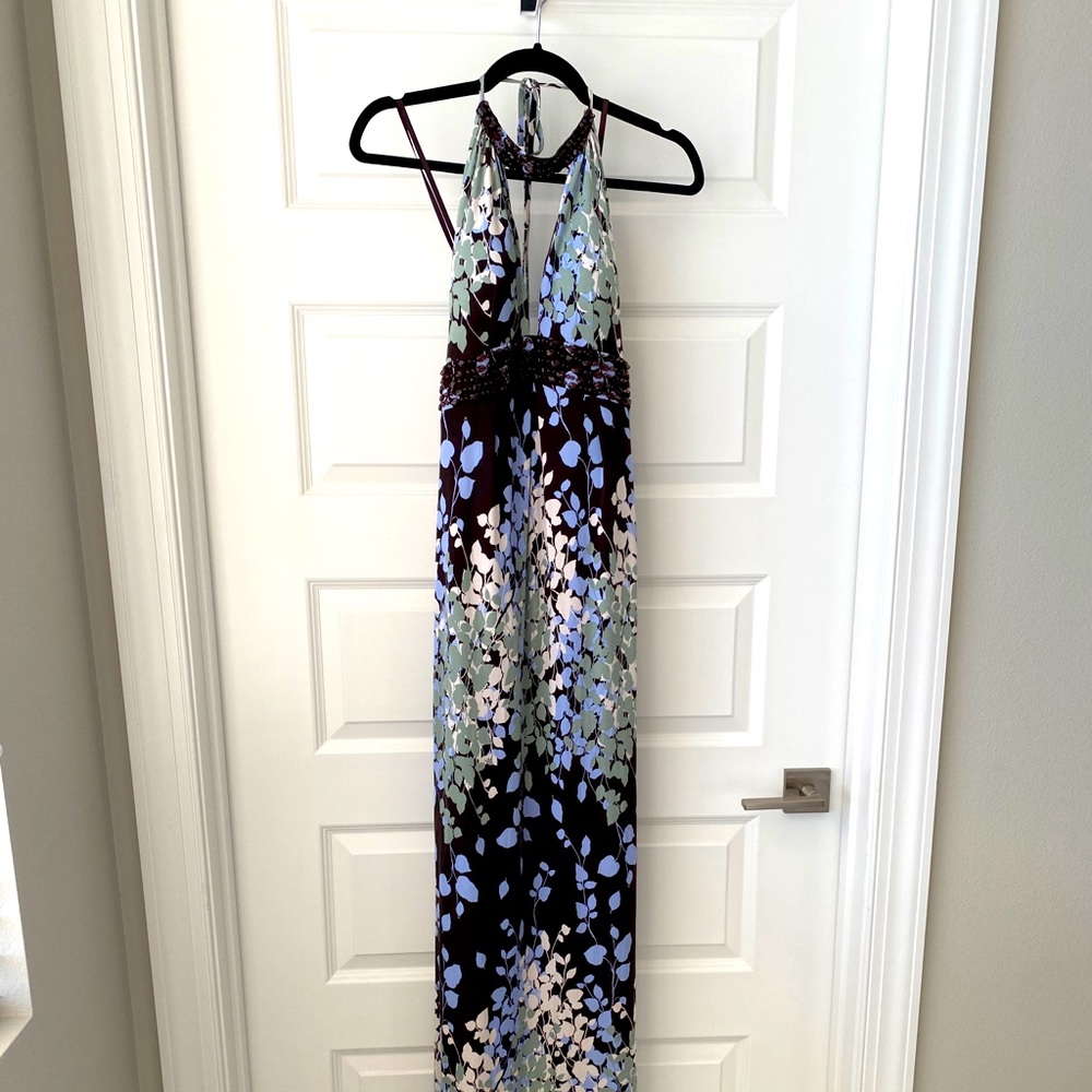 Like New Arden B. Silk Beaded Halter Maxi Dress